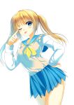  ;p blonde_hair blue_eyes blush mochiko_(mochiko3121) original school_uniform simple_background sweater_vest tongue twintails wink 