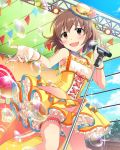  1girl artist_request brown_eyes brown_hair idolmaster idolmaster_cinderella_girls jpeg_artifacts kita_hinako microphone microphone_stand official_art tagme 