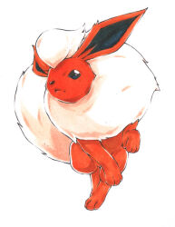  black_eyes commentary_request flareon full_body marker_(medium) no_humans open_mouth pokemon pokemon_(creature) running rx79v simple_background solo traditional_media white_background 