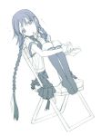  1girl amano_tohko amano_tooko book braid bungaku_sh?jo bungaku_shoujo eating kneehighs long_hair monochrome panties school_uniform simple_background sitting sketch skirt solo tears twin_braids twintails underwear very_long_hair 