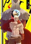  earth highres looking_at_viewer male muscle persona persona_3 persona_4:_the_ultimate_in_mayonaka_arena sanada_akihiko scar short_hair smile solo standing translation_request white_hair yukikaseni 
