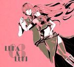  1girl black_legwear boots character_name couple dual_persona genderswap highres kunieda_(miniaturegarden) long_hair megurine_luka megurine_luki pink skirt thigh-highs thighhighs vocaloid 