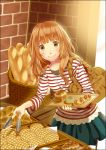  bag bakery blush bread brick_wall brown_eyes food long_hair nakahara_(fukufuku) orange_hair original purse shirt shop skirt smile solo striped striped_shirt tongs tray 