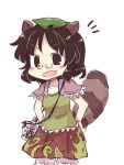  animal_ears futatsuiwa_mamizou glasses leaf leaf_on_head open_mouth raccoon_ears raccoon_tail solo tail touhou yamabuki_(yusuraume) 