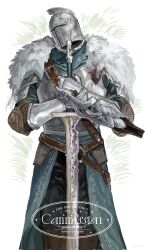  192_saioma 1other ambiguous_gender armor bearer_of_the_curse breastplate chainmail chinese_commentary commentary_request commission dark_souls_(series) dark_souls_ii gauntlets helm helmet highres holding holding_sword holding_weapon standing sword watermark weapon white_background 