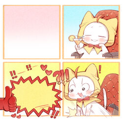  ! !! !? ^^^ animal animal_focus armchair artist_request black_eyes bow bowtie chair cloak closed_eyes closed_mouth clothed_animal cocktail_glass cup drink drinking_glass drinking_straw drooling ear_covers emphasis_lines food fruit heart highres holding holding_drink hood hood_up hooded_cloak juice meme meme_request momo_(nikki) nikki_(series) no_humans official_art on_chair open_mouth orange_(fruit) orange_juice orange_slice promotional_art raised_inner_eyebrows red_bow red_bowtie second-party_source sequential shining_nikki sitting smile textless_version thumbs_up traditional_bowtie v-shaped_eyebrows wide-eyed yellow_cloak 