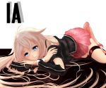  blue_eyes braid character_name highres ia_(vocaloid) long_hair looking_at_viewer lying on_stomach pink_hair smile solo terun thigh_strap twin_braids very_long_hair vocaloid 