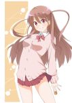  atarashi_ako between_fingers blazer brown_eyes brown_hair cardigan hajime hajime_(kinyou_club) long_hair mahjong mahjong_tile ribbon saki saki_achiga-hen skirt smile solo two_side_up 