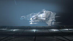  3d battlecruiser_(eve_online) caldari_state_(eve_online) combat_ship_(eve_online) commentary english_commentary eve_online ferox_(eve_online) grey_theme hangar highres ishukone_corporation_(eve_online) military_vehicle no_humans realistic science_fiction spacecraft support_ship_(eve_online) swp 