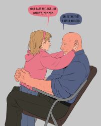  1boy 1girl affectionate bald balding better_call_saul breaking_bad child english_text highres jacket kelly_ehrmantraut mike_ehrmantraut old old_man shirt utmbug 