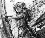  from_below greyscale looking_down monochrome mystia_lorelei no_headwear okamisty perspective solo touhou traditional_media wumarutsufuri_(artist) 