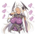  breasts character_request commentary_request dark_skin hair_intakes head_wings huge_breasts kamyuria long_hair mel/a original pink_eyes pointing pointing_at_self pointy_ears rimiru rough shingeki_no_bahamut solo uniform very_long_hair white_hair wink 