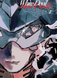  2boys amuro_ray bird blonde_hair brown_hair char_aznable commentary_request earth_federation english_text eye_reflection gundam helmet highres light_smile looking_at_viewer male_focus mask mobile_suit_gundam multiple_boys newtype_flash oo_t_tv parted_lips portrait reflection short_hair zeon 