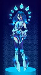  1girl abstract_background absurdres armored_boots bare_shoulders black_boots black_trim blue_background body_markings boots breasts breasts_apart check_clothing clothing_request commentary commission dress floating floating_object frilled_dress frills full_body hair_tubes hands_up highres holding holding_behind_back id_jkinaru knee_boots long_hair long_sleeves medium_breasts microdress multicolored_boots protected_link purple_shorts second-party_source shildina_(tate_no_yuusha_no_nariagari) short_shorts shorts sleeveless sleeveless_dress solo standing tate_no_yuusha_no_nariagari twintails two-tone_boots untranslatable_commentary white_boots white_dress white_sleeves wide_sleeves 