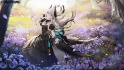  1girl absurdres artist_request butterfly_wings dress field flower flower_field head_wings highres insect_wings liv_(pgr) official_art official_wallpaper punishing:_gray_raven solo wings 