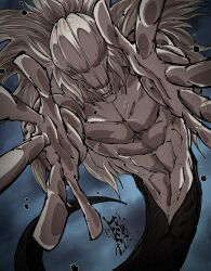  1girl abs absurdres colored_skin cursed_spirit_(jujutsu_kaisen) fergoart highres jujutsu_kaisen muscular no_eyes orimoto_rika shikigami simple_background teeth white_skin 