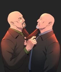  2boys aiming aiming_at_another at_gunpoint bald balding beard_stubble breaking_bad facial_hair gun gun_to_head handgun holding holding_gun holding_weapon male_focus mike_ehrmantraut multiple_boys old old_man stubble utm_alt walter_white weapon 