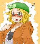  1girl bel_(pokemon) blonde_hair blush glasses green_eyes hat pokemon semi-rimless_glasses semi_rimmed_glasses 
