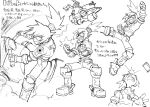  bicycle can gloves goggles greyscale highres lineart monochrome official_art open_mouth ponytail rockman rockman_dash rockman_dash_3 smile translation_request 