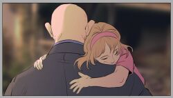  1boy 1girl bald better_call_saul black_jacket breaking_bad carrying carrying_over_shoulder carrying_person child closed_eyes jacket kelly_ehrmantraut mike_ehrmantraut old old_man shoulder_carry utmbug 