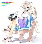  absurdres blue_eyes boots dahlia_(rune_factory) daria_(rune_factory_3) dress earrings hair_ornament hairclip hat highres jewelry long_hair pointy_ears rune_factory rune_factory_3 shinoi sitting solo white_hair 