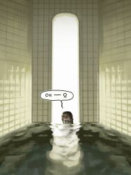  1girl all_fours blonde_hair blush_stickers chibi chibi_only commentary_request dream_pool dress highres indoors korean_text liminal_space long_hair meme open_mouth rocktide solo speaki_(trickcal) speakiposting_(meme) speech_bubble tearing_up tile_wall tiles translation_request trickcal veil water wide_shot 