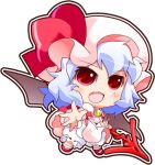  bat_wings blue_hair blush bow chibi dress hat kuroneko_(kuroneko_works) open_mouth red_eyes remilia_scarlet smile solo touhou white_background wings 