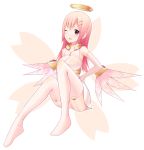  angel bad_id coldfront garter_straps hair_ornament hairclip halo long_hair no_shoes open_mouth original panties pink_eyes pink_hair sitting solo thigh-highs thighhighs underwear white_legwear wince wings wink 
