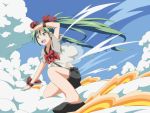  cloud clouds green_eyes green_hair hair_ribbon hatsune_miku long_hair open_mouth riai_(onsen) ribbon sekiranun_graffiti_(vocaloid) sky solo twintails very_long_hair vocaloid 