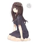  angry brown_hair copyright_request long_hair nasuna school_uniform seiza sitting skirt solo 