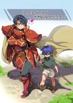  age_difference armor blue_eyes blue_hair breasts cape child fire_emblem fire_emblem:_akatsuki_no_megami genderswap headband ike large_breasts short_hair smile translation_request yajiro_masaru young zelgius 