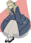  blonde_hair blue_eyes bow dress fate/zero fate_(series) genderswap hair_bow hair_pulled_back hair_slicked_back kayneth_archibald_el-melloi long_hair mercury oppaisagara pantyhose sitting solo volumen_hydragyrum 