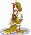  age_regression ahoge blush bow braid child green_eyes hat hong_meiling long_hair off_shoulder open_mouth oversized_clothes red_hair redhead shirt skirt solo standing star touhou twin_braids vest young yuuta_(monochrome) 