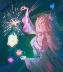  artist_name blue_dress catnip_cataria closed_eyes crown dress highres luma_(mario) nintendo rosalina star_(symbol) wand 