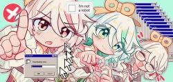  alternate_color captcha cecilia_immergreen cecilia_immergreen_(1st_costume) cecilia_immergreen_(new_year) cecilia_immerred colored_inner_hair commentary cursor doll_joints english_commentary error_message glasses green_background green_eyes grey_hair heart heart_hands hololive hololive_english japanese_clothes joints kimono microsoft_windows multicolored_hair multiple_persona red_eyes smile virtual_youtuber wankonanoo winding_key 