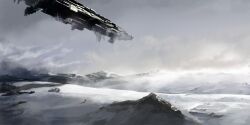 absurdres airborne_aircraft_carrier aircraft airship caldari_navy_(eve_online) caldari_state_(eve_online) capital_ship_(eve_online) carrier carrier_(eve_online) chimera_(eve_online) clouds cloudy_sky combat_ship_(eve_online) commentary day dome0802 english_commentary eve_online floating grey_theme highres horizon lai_dai_corporation_(eve_online) landscape military_vehicle mountainous_horizon no_humans outdoors science_fiction sky snow spacecraft support_ship_(eve_online) vehicle_focus 