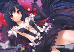  2012 accel_world antenna_hair black_dress black_gloves black_hair butterfly butterfly_wings cover cover_page cross-laced_clothes dark_background doujin_cover doujinshi dress elbow_gloves frills gloves hands_in_hair headdress highres kuroyukihime light_smile long_hair looking_at_viewer nakajima_yuka orange_eyes scan solo thighs wings 