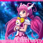  bow candy_(smile_precure!) character_name creature cure_happy dress head_wings hoshizora_miyuki long_hair magical_girl night open_mouth pink_eyes pink_hair precure sekken_kasu_barrier skirt smile smile_precure! star_(sky) tiara title_drop twintails wrist_cuffs 