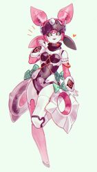  1girl aria_(zenless_zone_zero) black_sclera ck30q colored_sclera crotch_plate detached_sleeves green_eyes heart highres humanoid_robot mechanical_hair quad_tails robot robot_girl simple_background solo too_many_bows white_background zenless_zone_zero 