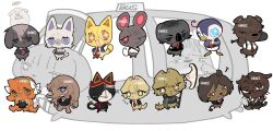  1other 6+boys 6+girls :< a_certain_sinclair_(project_moon) animalization artist_name baseball_bat bear_boy black_eyes blue_eyes bright_pupils brown_eyes cat_boy cat_girl charon_(project_moon) chibi cigarette dante_(limbus_company) dog_boy don_quixote_(project_moon) elephant_girl faust_(project_moon) flying_sweatdrops food glasses gregor_(project_moon) halberd heathcliff_(project_moon) heterochromia highres holding holding_baseball_bat holding_food holding_polearm holding_weapon hong_lu_(project_moon) ishmael_(project_moon) koala_boy limbus_company lion_girl meursault_(project_moon) monster_girl mouse_girl multiple_boys multiple_girls necktie nekobus one_eye_closed open_mouth orange_eyes otter_boy outis_(project_moon) penguin_boy polearm potato project_moon qiluge red_eyes red_necktie rodion_(project_moon) ryoshu_(project_moon) scylla semi-rimless_eyewear sinclair_(project_moon) sparkling_eyes squiggle tonari_no_totoro totoro under-rim_eyewear vergilius_(project_moon) weapon white_pupils yi_sang_(project_moon) 