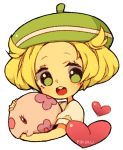  1girl bel_(pokemon) blonde_hair chibi green_eyes hat heart holding munna open_mouth pikiru pokemon pokemon_(creature) pokemon_(game) pokemon_bw 