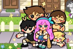  >_o +++ 2girls 4boys alternate_eye_color antenna_hair artist_name aubrey_(faraway)_(omori) aubrey_(omori) ayam_bulan barefoot baseball_bat basil_(faraway)_(omori) basil_(omori) black_eyes black_hair black_shoes black_sweater_vest blonde_hair blue_eyes blue_hairband blush brother_and_sister brothers brown_eyes brown_hair brown_shorts chibi chibi_only closed_eyes closed_mouth collared_shirt colored_skin commentary crop_top dark-skinned_male dark_skin day door double-parted_bangs double_thumbs_up dress expressionless fence flower grass grin hair_between_eyes hair_flower hair_ornament hairband hero_(faraway)_(omori) hero_(omori) highres holding holding_baseball_bat jacket kel_(faraway)_(omori) kel_(omori) long_hair looking_at_viewer mari_(faraway)_(omori) mari_(omori) mari_(spirit)_(omori) multiple_boys multiple_girls nail_(hardware) nail_bat omori on_one_knee one_eye_closed open_clothes open_jacket open_mouth outdoors outstretched_arms picket_fence pink_hair shirt shoes short-sleeved_jacket short_hair short_sleeves shorts siblings sidelocks smile socks sweater_vest teeth thumbs_up tongue untranslatable_commentary upper_teeth_only v white_dress white_jacket white_shirt white_skin white_socks wooden_fence 