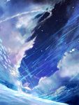  blue boat cloud clouds copyright_request dress dutch_angle fish megatruh night night_sky pink_hair shooting_star sky standing standinh star_(sky) starry_sky water watermark web_address white_dress 