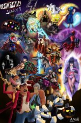  3girls 6+boys absurdres anonthemarten apocalypse_(marvel) black_clover bo_staff boomstick_(death_battle) character_request check_character check_copyright commentary copyright_request dc_comics death_battle dragon_ball dragon_ball_heroes dummi_(death_battle) english_commentary excalibur_(warframe) friday_the_13th glasses grey_hair halloween_(movie) helmet highres hockey_mask holding holding_sword holding_weapon human_leather james_bond jason_voorhees jocelyn_(death_battle) jojo_no_kimyou_na_bouken jonathan_joestar journey_to_the_west league_of_legends long_hair magnetism magneto marvel mask michael_myers mjolnir_(marvel) monkey_tail multicolored_armor multiple_boys multiple_girls omni-man phantom_blood pink_hair red_hair red_helmet ringmaster_(death_battle) sauron silver_the_hedgehog sonic_(series) sonic_the_hedgehog_(archie_comics) star_wars sun_wukong superhero_costume sword tail thor_(marvel) vegetto warframe weapon wizard_(death_battle) x-men 