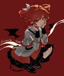  1girl absurdres bat_wings commentary_request drill_hair highres kasane_teto kasane_teto_(sv) red_hair synthesizer_v tenosynovitis tetoris_(synthesizer_v) twin_drills utau wings 