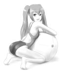  ball competition_swimsuit exercise_ball long_hair looking_back monochrome one-piece_swimsuit original swimsuit tk4 twintails 