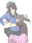 bad_id black_hair copyright_request hat hug kurukero long_hair mizuki_nana multiple_girls seiyuu skirt smile tamura_yukari twintails 
