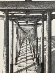  commentary_request greyscale hatching_(texture) highres ibsukionsen linear_hatching monochrome multiple_torii no_humans original outdoors path scenery shadow torii traditional_media vanishing_point 