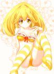  1girl blonde_hair bow_bra bra bracelet breasts cleavage cure_peace jewelry kise_yayoi lingerie panties precure seleb629 smile_precure! solo star strap_slip striped striped_legwear thigh-highs thighhighs transparent_background underwear underwear_only yellow_bra yellow_eyes yellow_panties yuiyuimoe 
