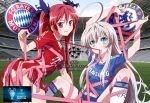  ahoge allianz_arena arms_up ass bdsm bondage chelsea_fc chelsea_football_club cthugha_(nyaruko-san) derivative_work fc_bayern_m&atilde;&pound;&acirc;&frac14;nchen fc_bayern_m&uuml;nchen fc_bayern_munchen fc_bayern_munich green_eyes grey_panties hair_ribbon haiyore!_nyaruko-san huge_ahoge kneeling kurosaki_samurai long_hair midriff mouth_hold multiple_girls navel nyarlathotep_(nyaruko-san) panties pantyshot_(kneeling) red_eyes red_hair redhead ribbon ribbon_bondage ribbon_in_mouth shirt silver_hair skirt skirt_set smile soccer soccer_field soccer_uniform sportswear spread_legs twintails uefa_champions_league underwear 